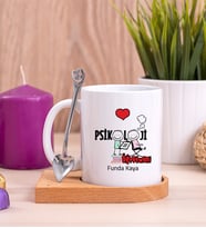 Psikoloji Öğretmeni Ahşap Altlıklı Beyaz Kupa Bardak