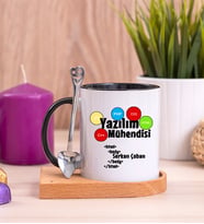 Yazılım Mühendisi Ahşap Altlıklı Siyah Kupa Bardak