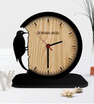BK Gift Kişiye Özel Dekoratif Ağaçkakan Ahşap Masaüstü Saat (Çok Renkli)