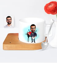 BK Gift Kişiye Özel Bay Yönetmen Karikatür Ahşap Altlıklı Seramik Fincan  1