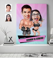 BK Gift Kişiye Özel Sporcu Çift Karikatür Kanvas Tablo 70x100cm 2