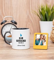 Erkek Almanca Öğretmeni Siyah Kupa Bardak ve Sarı Mini Fotoğraf Çerçevesi