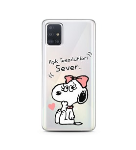 Snoopy Tasarımlı Süper Şeffaf Silikon Telefon Kılıfı Samsung A51