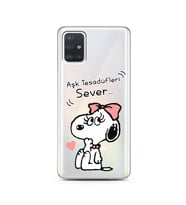 Snoopy Tasarımlı Süper Şeffaf Silikon Telefon Kılıfı Samsung A51