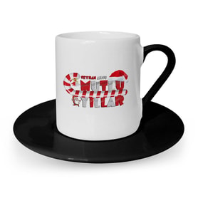 BK Gift Kişiye Özel Mutlu Yıllar Siyah Türk Kahvesi Fincanı  5
