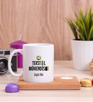 Tekstil Mühendisi Ahşap Altlıklı Mumlu Beyaz Kupa Bardak