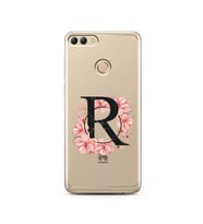 Pembe Çiçekli Harf Tasarım Süper Şeffaf Silikon Telefon Kılıfı Huawei Y9 2018 R-