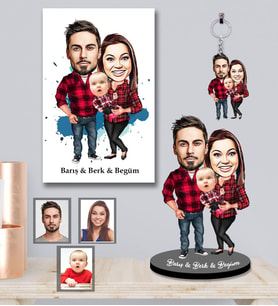 Kişiye Özel Aile Karikatürlü 3 lü Hediye Seti  Mod-6