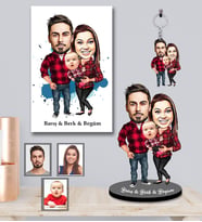 Kişiye Özel Aile Karikatürlü 3 lü Hediye Seti  Mod-6