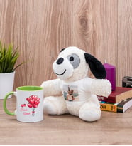 Sevgililere Özel Balon Tasarım Yeşil Kupa Bardak ve Peluş Köpek