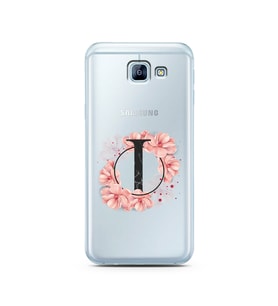 Pembe Çiçekli Harf Tasarım Süper Şeffaf Silikon Telefon Kılıfı Samsung A8 (2016)