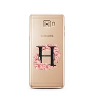 Pembe Çiçekli Harf Tasarım Süper Şeffaf Silikon Telefon Kılıfı Samsung C9 Pro H-