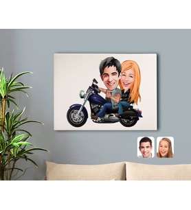 BK Gift Kişiye Özel Motorcu Sevgililer Karikatürlü Kanvas Tablo 50x70cm-1
