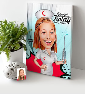 BK Gift Kişiye Özel Hemşire Karikatür Kanvas Tablo 30x50cm 1