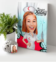 BK Gift Kişiye Özel Hemşire Karikatür Kanvas Tablo 30x50cm 1