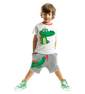 Timsah Baggy Erkek Çocuk T-shirt Şort Takım (Çok Renkli)
