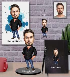 Kişiye Özel Erkek Karikatürlü 5 li Hediye Seti Model-2