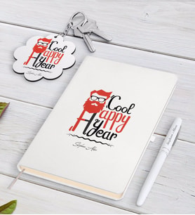 BK Gift Kişiye Özel Noel Baba Beyaz Defter Kalem ve Anahtarlık Hediye Seti-3 (Model 1)