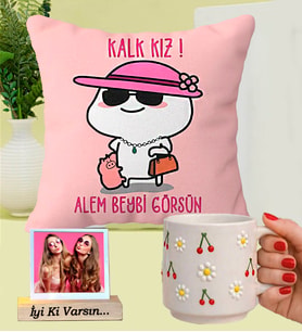 Kişiye Özel Fotoğraflı Kalk Kız Alem Beybi Görsün Yastık & El Yapımı Kiraz Kupa