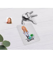 BK Gift Kişiye Özel Kadın Eczacı Karikatürlü Şeffaf Pleksi Anahtarlık-1 (Beyaz)