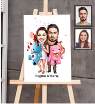Kişiye Özel Sevgili Karikatürlü Ahşap Tablo 30x47  Model 17