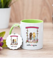 Best Friends Salıncak Tasarım Yeşil Kupa Bardak ve Anahtarlık Set