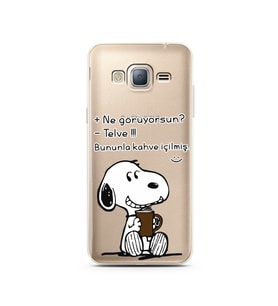 Snoopy Tasarımlı Süper Şeffaf Silikon Telefon Kılıfı Samsung J3 (2016)