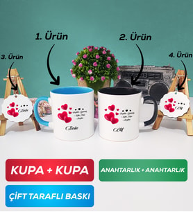İkili Mavi Siyah Sevgililer Günü Hediyesi Kupa Bardak Anahtarlık