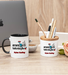Anestezi Teknisyeni Siyah Kupa Bardak Ve Kalemlik Seti