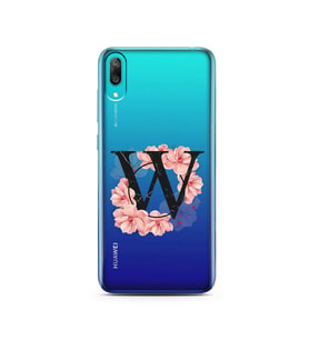 Pembe Çiçekli Harf Tasarım Süper Şeffaf Silikon Telefon Kılıfı Huawei Y7 Pro 201
