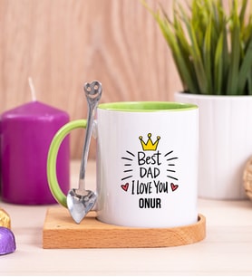 Best Dad Ahşap Altlıklı Yeşil Kupa Bardak