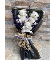 3 lü Ayıcık Buketi (Beyaz)
