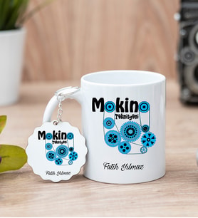Makine Teknisyeni Beyaz Kupa Bardak Ve Anahtarlık Set