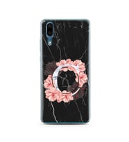 Mermer Çiçekli Harf Tasarım Süper Şeffaf Silikon Telefon Kılıfı Huawei P20  C-Ha
