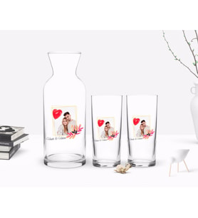 BK Gift Kişiye Özel Renkli Baskılı İsimli Fotoğraflı İkili Rakı Bardağı ve Karaf Hediye Seti-29 (Model 1)