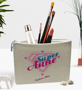 BK Gift Kişiye Özel Süper Anne Keten Makyaj Çantası - 2 (Bej)