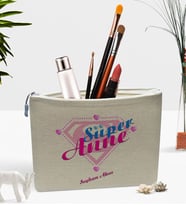 BK Gift Kişiye Özel Süper Anne Keten Makyaj Çantası - 2 (Bej)