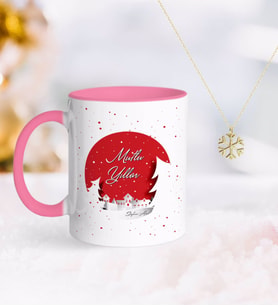 BK Gift Kişiye Özel Yılbaşı Mutlu Yıllar Pembe Kupa ve Kar Tanesi Kolye-1 (Model 1)