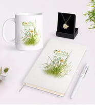 BK Gift Kişiye Özel Papatya Temalı En İyi Öğretmen Beyaz Kupa Defter Kalem ve İsimli Papatya Kolye Hediye Seti-13 (Model 1)