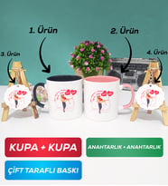 İkili Siyah Pembe Sevgiliye Sevgililer Günü Hediyesi 2 Kupa Bardak Anahtarlık