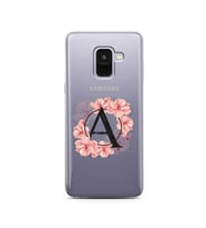 Pembe Çiçekli Harf Tasarım Süper Şeffaf Silikon Telefon Kılıfı Samsung A8 (2018)