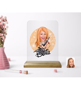 BK Gift Kişiye Özel Kadın Kuaför Karikatürlü Ahşap Standlı Çerçeve-2 (Beyaz)