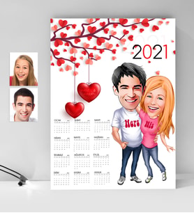 BK Gift Kişiye Özel Sevgililer Karikatürlü 2024 Duvar Takvimi - 5