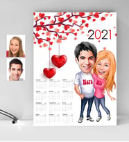 BK Gift Kişiye Özel Sevgililer Karikatürlü 2024 Duvar Takvimi - 5
