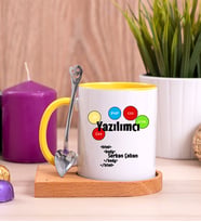 Yazılımcı Ahşap Altlıklı Sarı Kupa Bardak