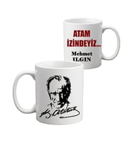 Atam İzindeyiz İsim Baskılı Atatürk Hediyesi Kişiye Özel Kupa Bardak