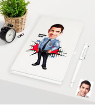 BK Gift Kişiye Özel Bay Polis Karikatürlü Beyaz Defter Kalem Seti - 1