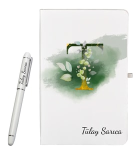 Kjişiye Özel Hazırlanmış Harf Tasarımlı Hediye Defter ve Roller Kalem Seti