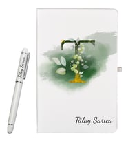 Kjişiye Özel Hazırlanmış Harf Tasarımlı Hediye Defter ve Roller Kalem Seti