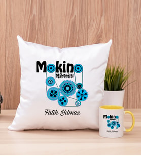 Makine Mühendisi Kare Yastık ve Sarı Kupa Bardak